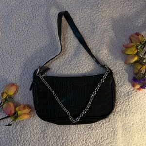 H&M Elegant Black Croc-Embossed Shoulder Bag